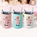 Vaso isotérmico de 10 oz con tapa abatible y pajita personalizado con el nombre de una chica en pijama de dibujos animados Regalo de cumpleaños de aniversario para mujer