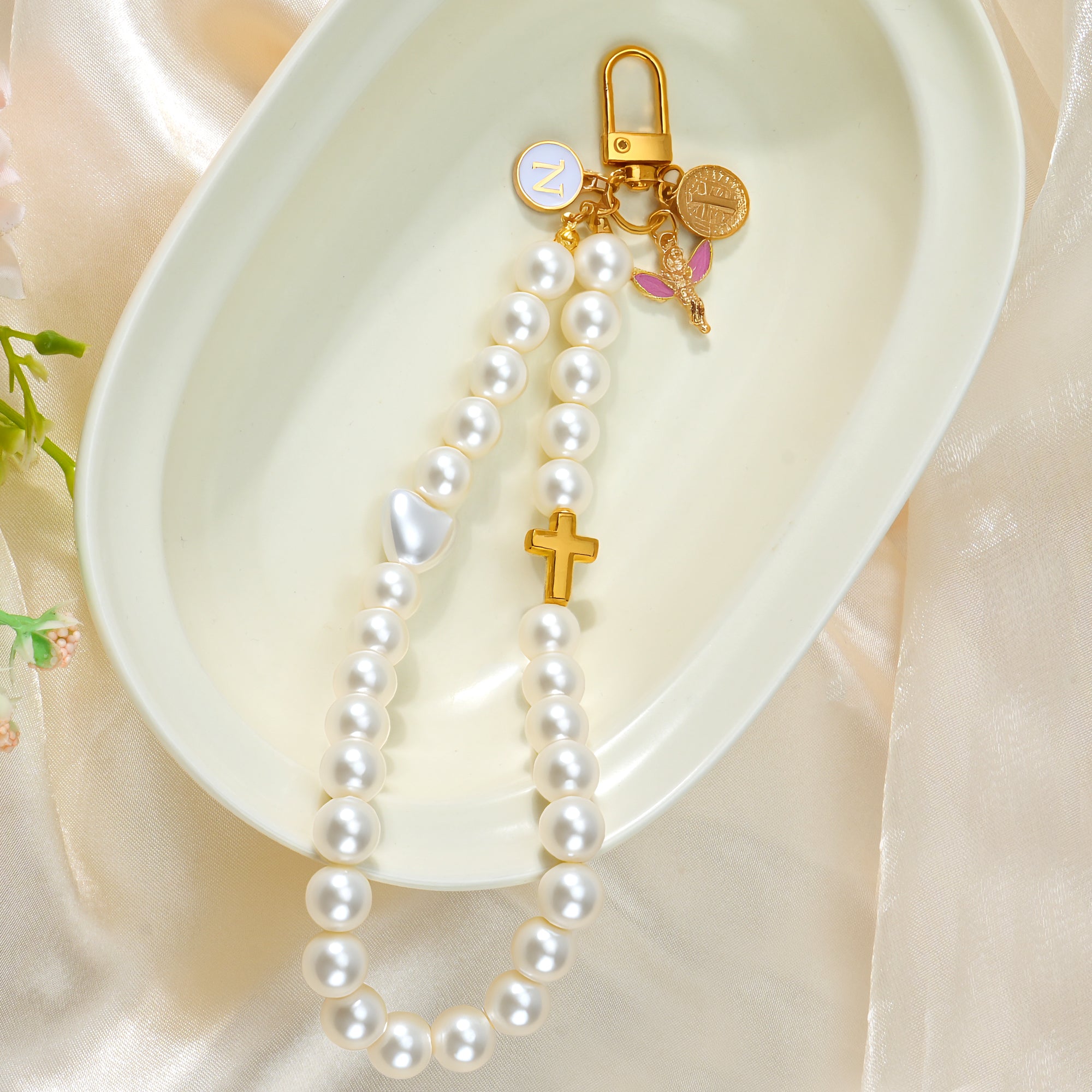 Llavero personalizado Ángel Cruz Inicial Perla Oración Regalo de Navidad para los cristianos