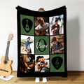 Collage personalizado de fotos de guitarras Manta suave multicolor con nombre e inicial Decoración del hogar Regalo de cumpleaños para los amantes de la guitarra