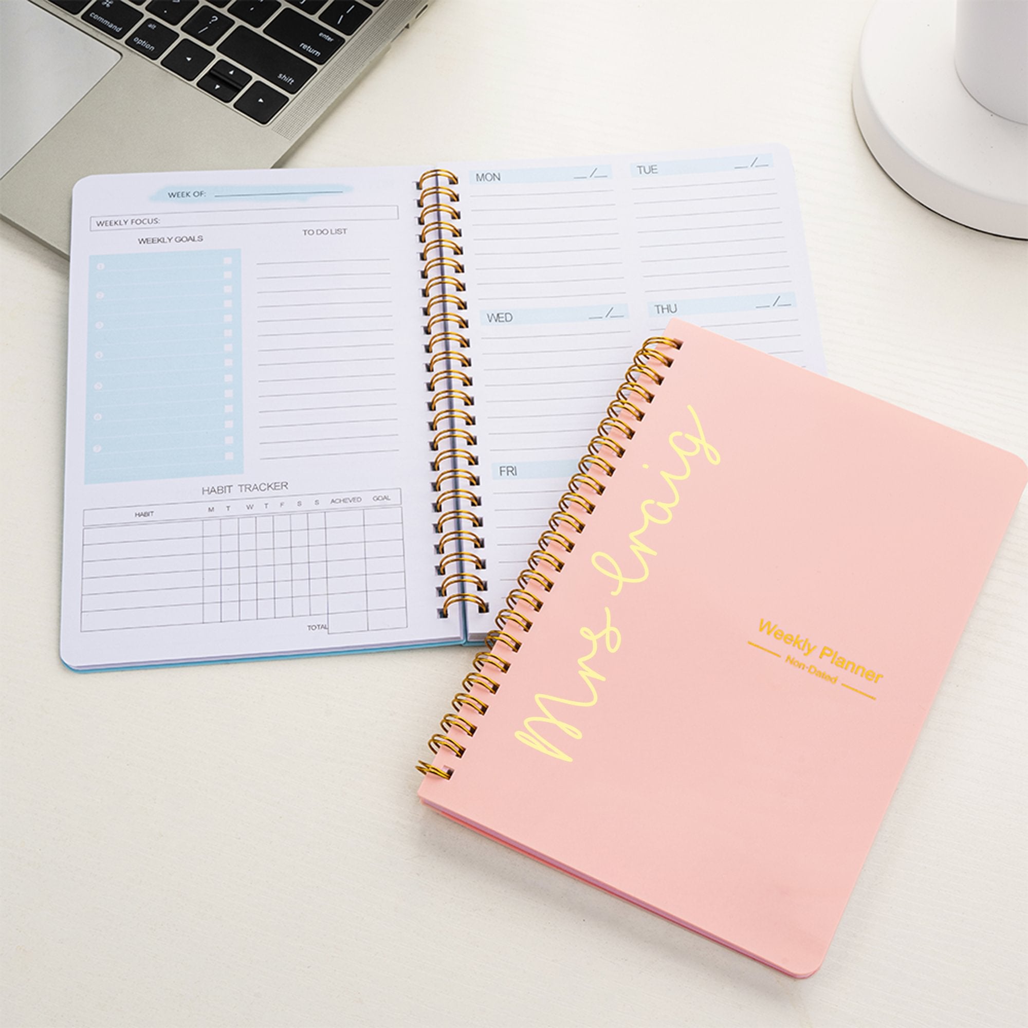 Personalizado Multicolor Nombre Espiral A5 Cuaderno con Páginas Planificador Semanal Día del Maestro Cumpleaños Regalo para Amigos Profesores