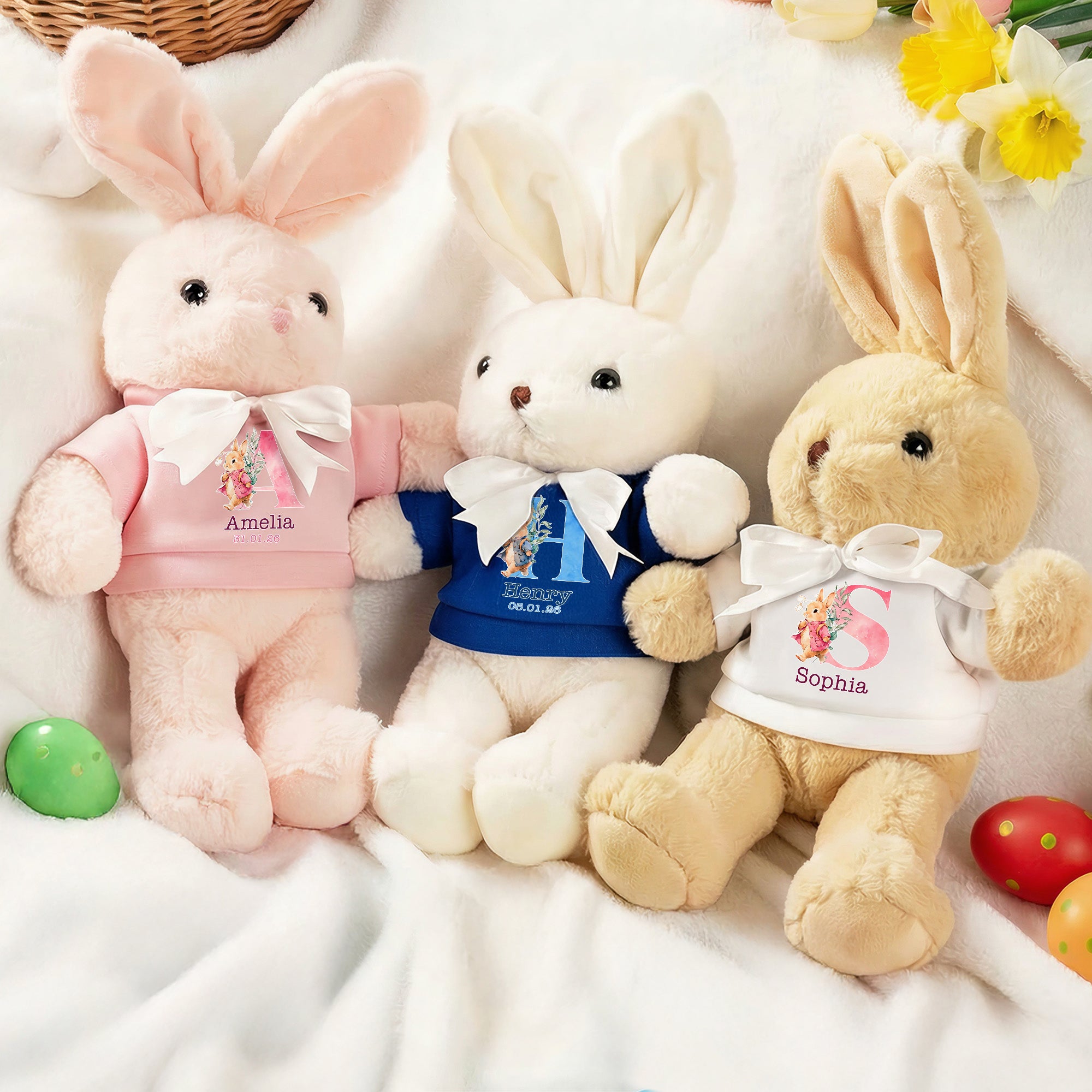 Acuarela Personalizada Conejo Dibujos Iniciales Camiseta Peluche Conejito con Nombre Regalo de Pascua para Recién Nacidos Niños