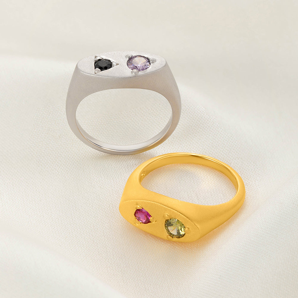 Personalizada Piedras de Nacimiento Signet Anillo Dainty Joyería Cumpleaños Aniversario Día de la Madre de regalo para las mujeres