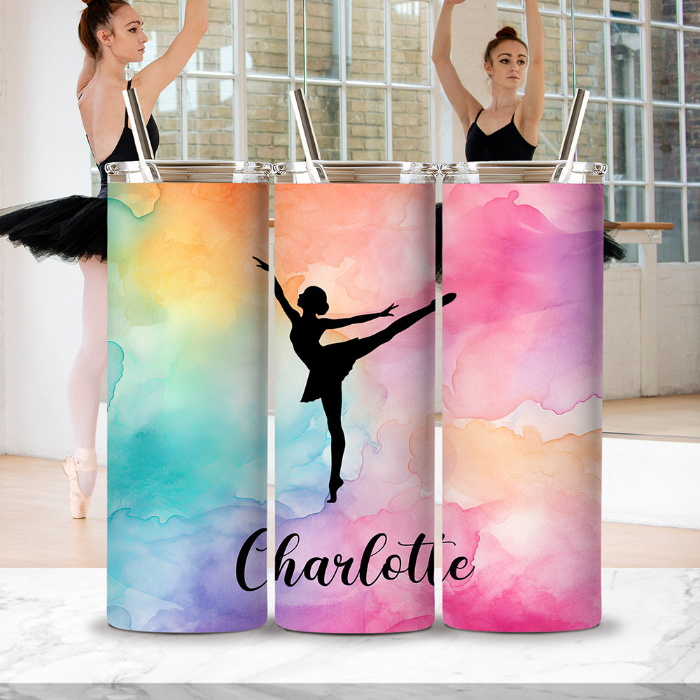 Acuarela personalizada Silueta de la danza 20 oz aislado Skinny Tumbler con el nombre de la danza Apreciación Rendimiento Regalo de cumpleaños para bailarines