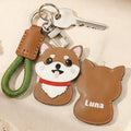 Personalizado lindo perro de cuero de PU encanto llavero con nombre Día de la Adopción de regalo de cumpleaños para el dueño del perro Pet Lover