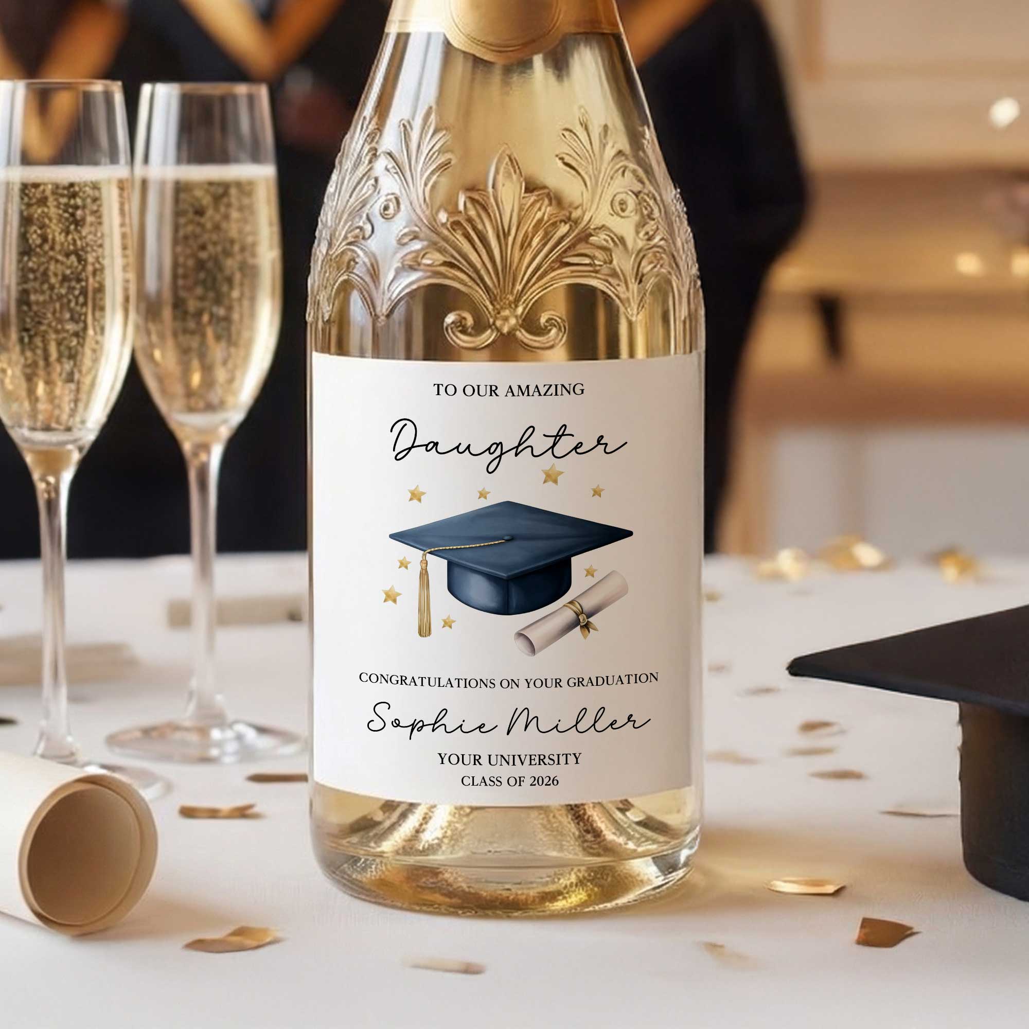 Gorra de Graduación Personalizada Impermeable Vino Etiquetas Adhesivas con Título Nombre Año Graduación Regalo para Graduados