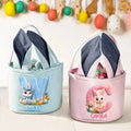 Cesta de Pascua personalizada con nombre e inicial efecto 3D simulado orejas de conejo rayas regalo de Pascua búsqueda de huevos para niños