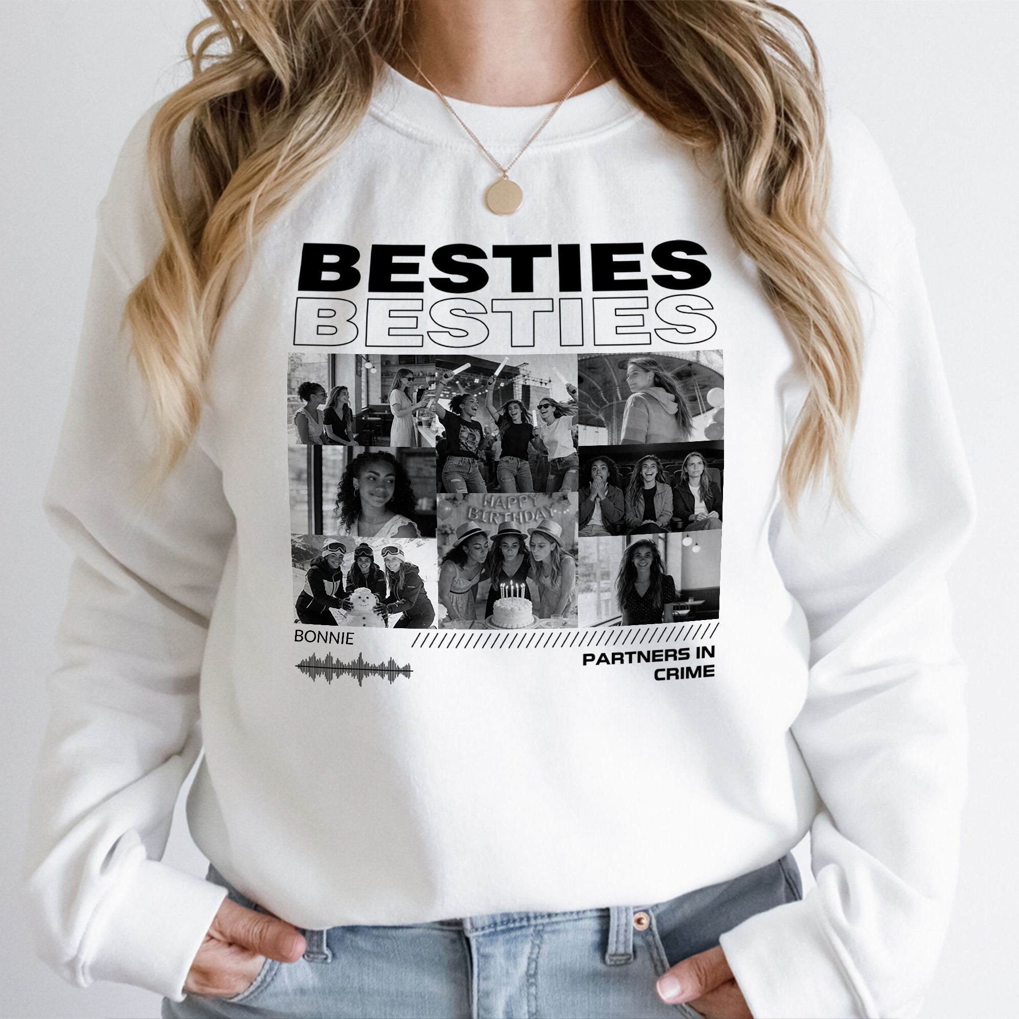 Personalizado Besties 8 Fotos Suave Camiseta Sudadera Sudadera con capucha con nombre Daily Wear Amistad Regalo para Besties