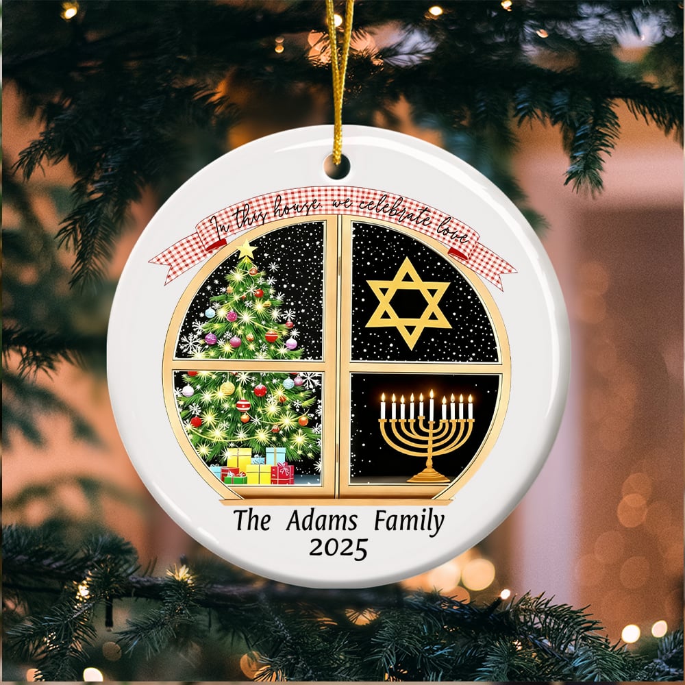 Árbol de Navidad personalizado Hanukkah Menorah Ornamento de Navidad con el nombre de la familia y el año Decoración del árbol de casa Regalo de Navidad para la familia cristiana