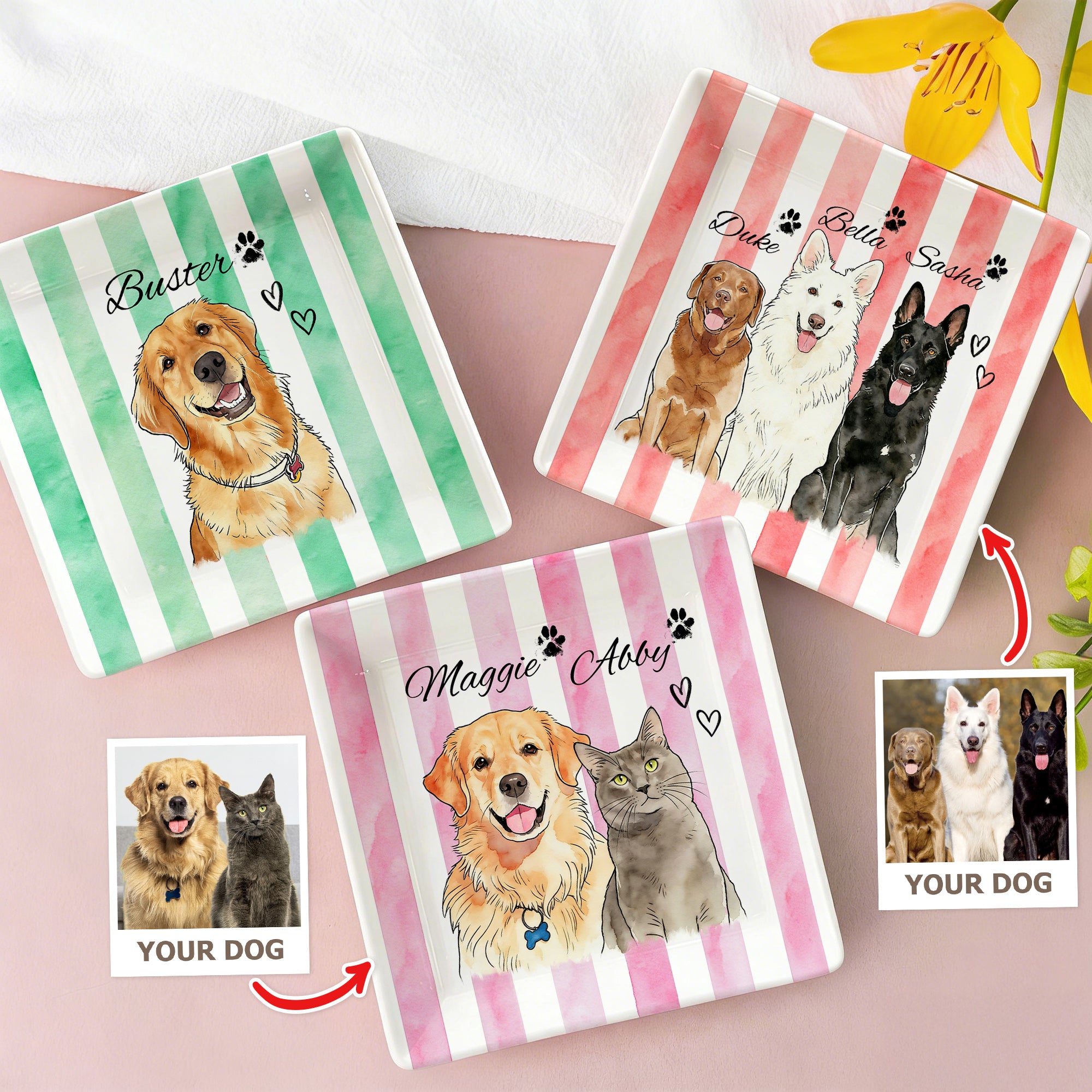 Plato de cerámica personalizado con nombre, decoración de hogar, regalo conmemorativo de cumpleaños para los amantes de las mascotas.