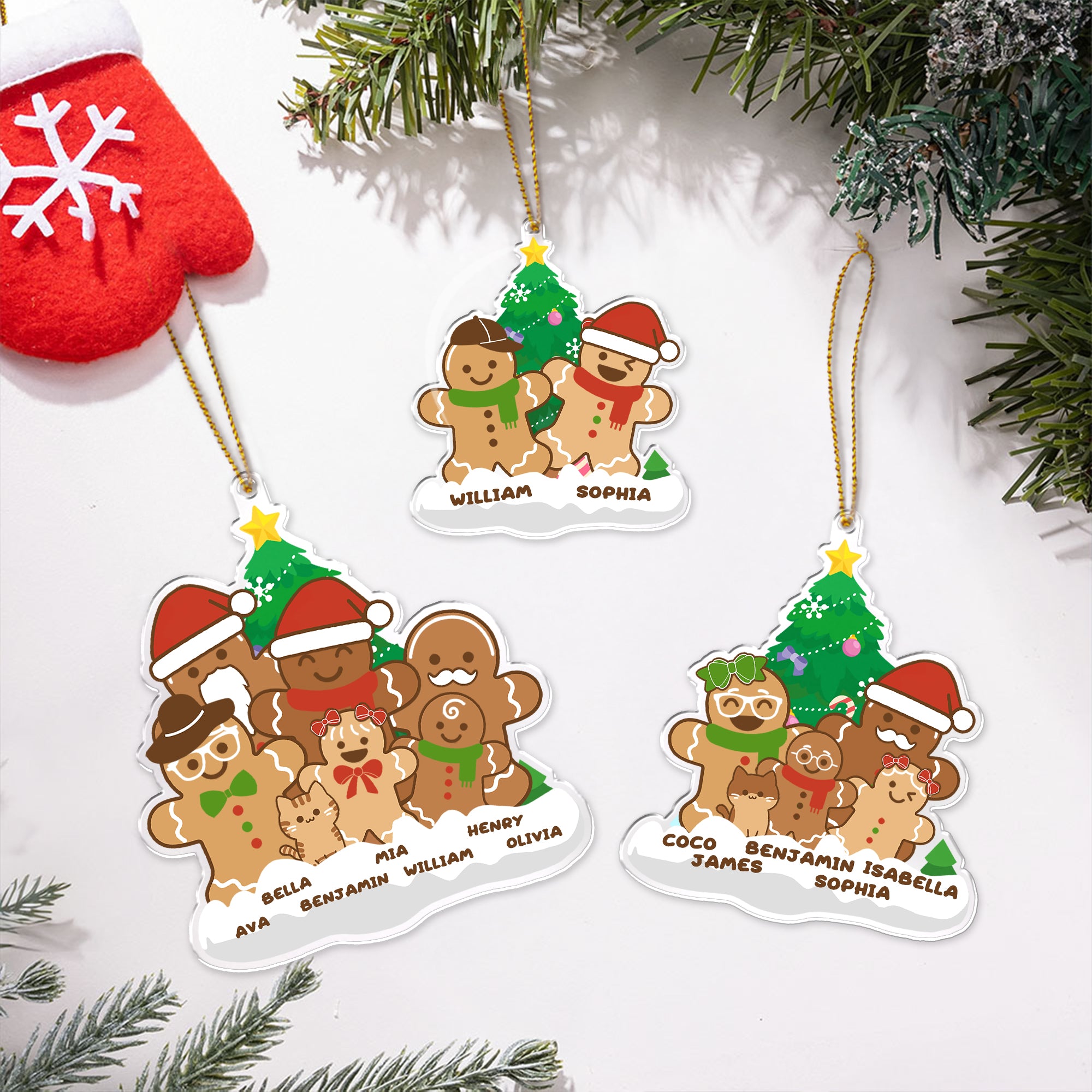 Personalizado 1-8 Gingerbread Men Acrylic Ornament with Names Christmas Tree Decor Regalo de Navidad para Niños Familia