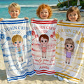 Toalla de playa y bolsa con cordón personalizadas a mano con personaje de dibujos animados de secado rápido con nombre Regalo de viaje, cumpleaños, vacaciones de verano para niños y familia