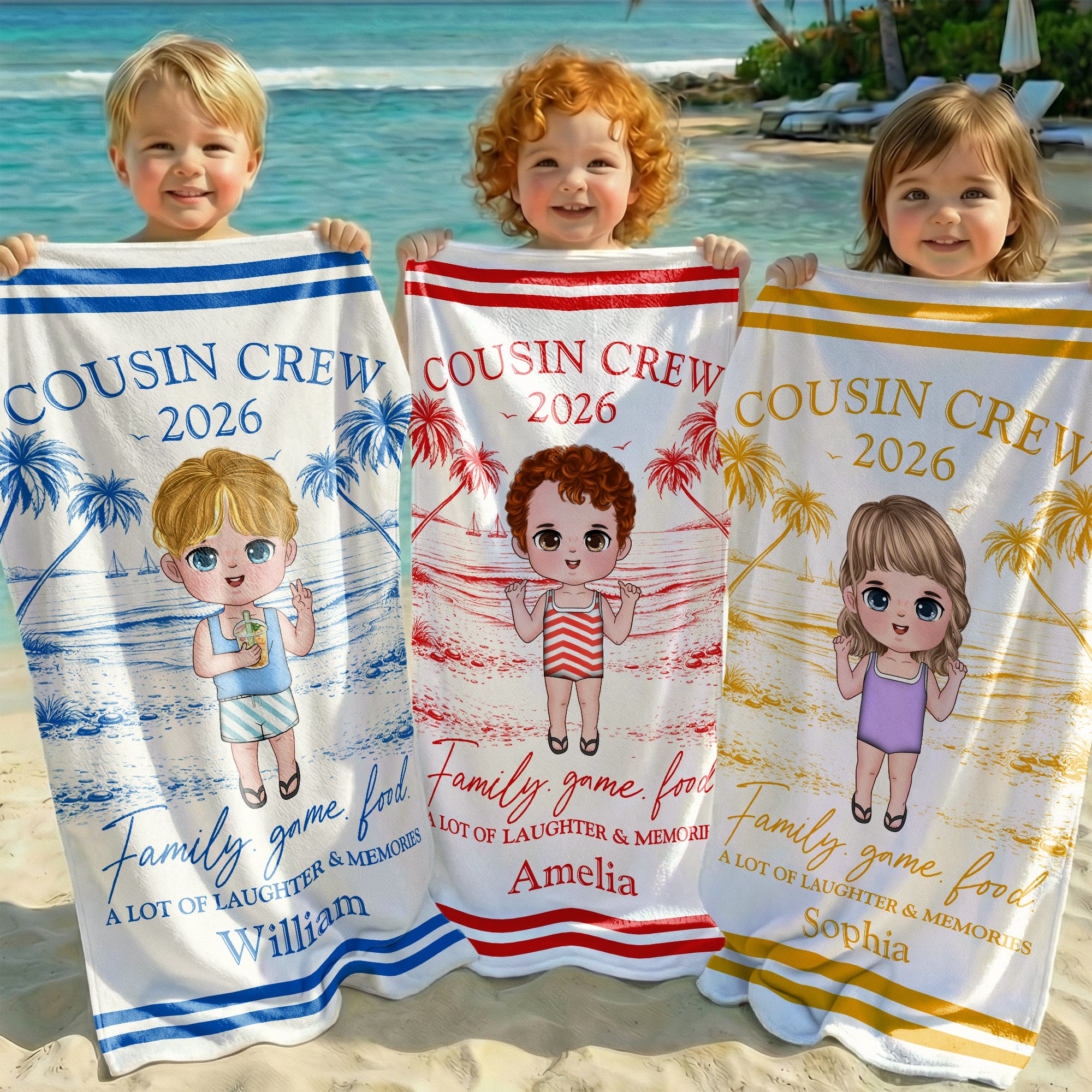 Toalla de playa y bolsa con cordón personalizadas a mano con personaje de dibujos animados de secado rápido con nombre Regalo de viaje, cumpleaños, vacaciones de verano para niños y familia