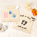 Huella de pie o huella de mano personalizada de madera Arte Signo con Texto Murciélago Fantasma Calabaza Niño DIY Artesanía Primer Halloween Regalo para Bebé Nuevos Padres