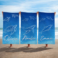 Toalla de playa de gran tamaño y secado rápido con nombre, personalizada con el tema marino del mundo submarino Accesorios para las vacaciones de verano Regalo de cumpleaños para amigos y familiares