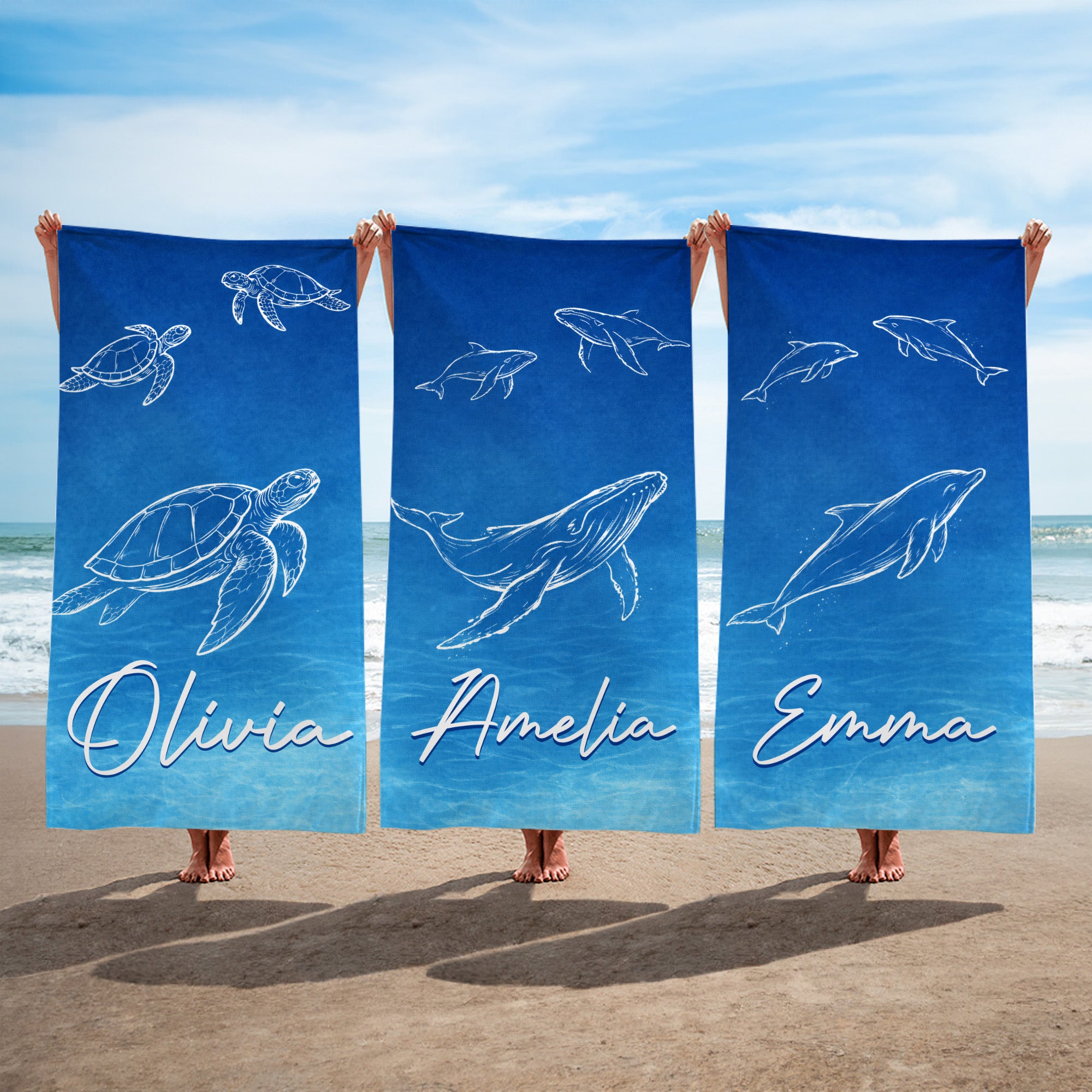 Toalla de playa de gran tamaño y secado rápido con nombre, personalizada con el tema marino del mundo submarino Accesorios para las vacaciones de verano Regalo de cumpleaños para amigos y familiares
