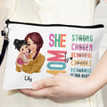 Bolsa de maquillaje personalizada She Is Mom, personaje de dibujos animados con versículo bíblico, nombre y pulsera Regalo de bautizo para madre en el Día de la Madre