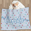 Manta de lunares multicolor personalizada con el nombre de la mascota Decoración del hogar Regalo de cumpleaños para dueños de mascotas