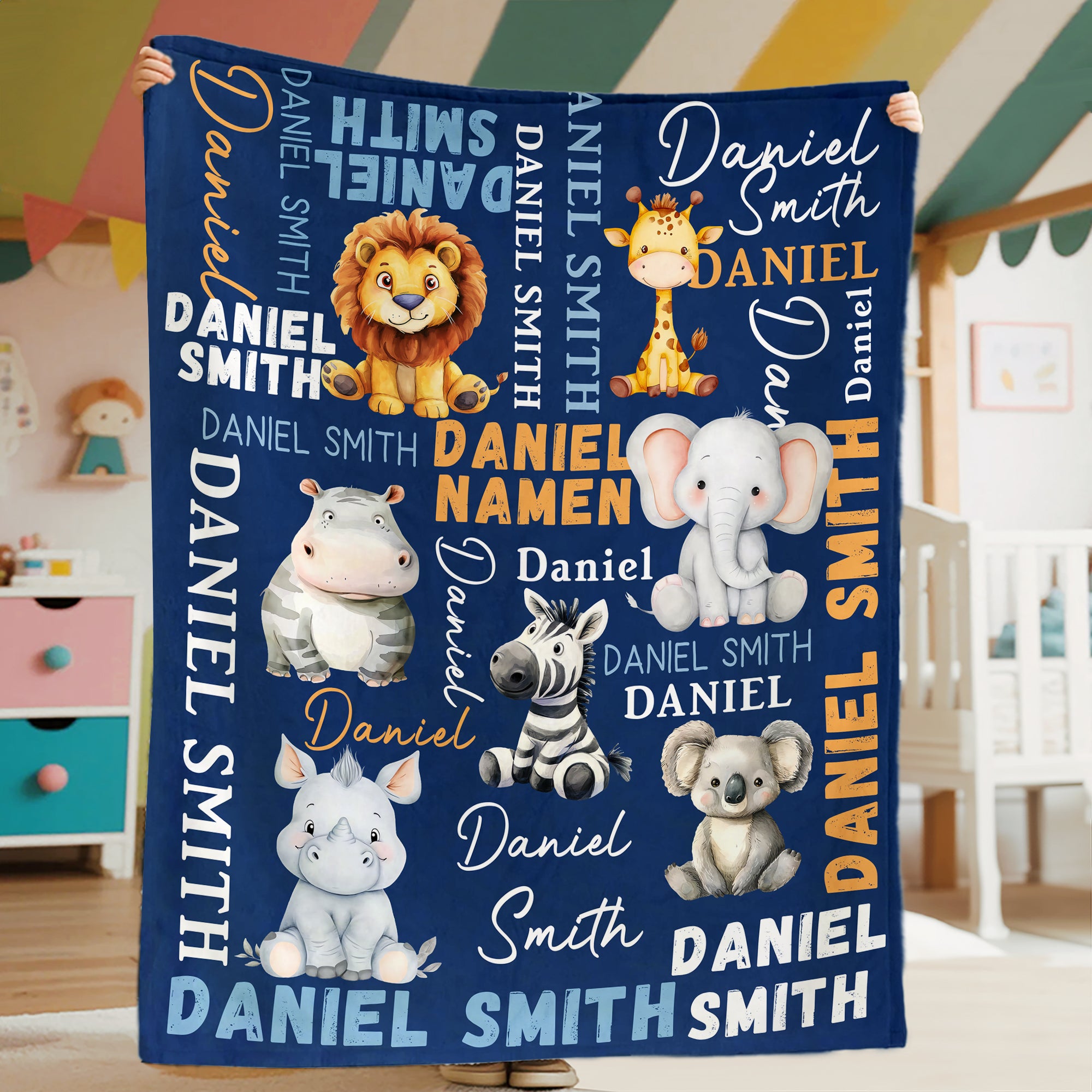 Personalizado lindo Koala de dibujos animados elefante animal suave manta con nombre decoración del hogar regalo de cumpleaños para los niños
