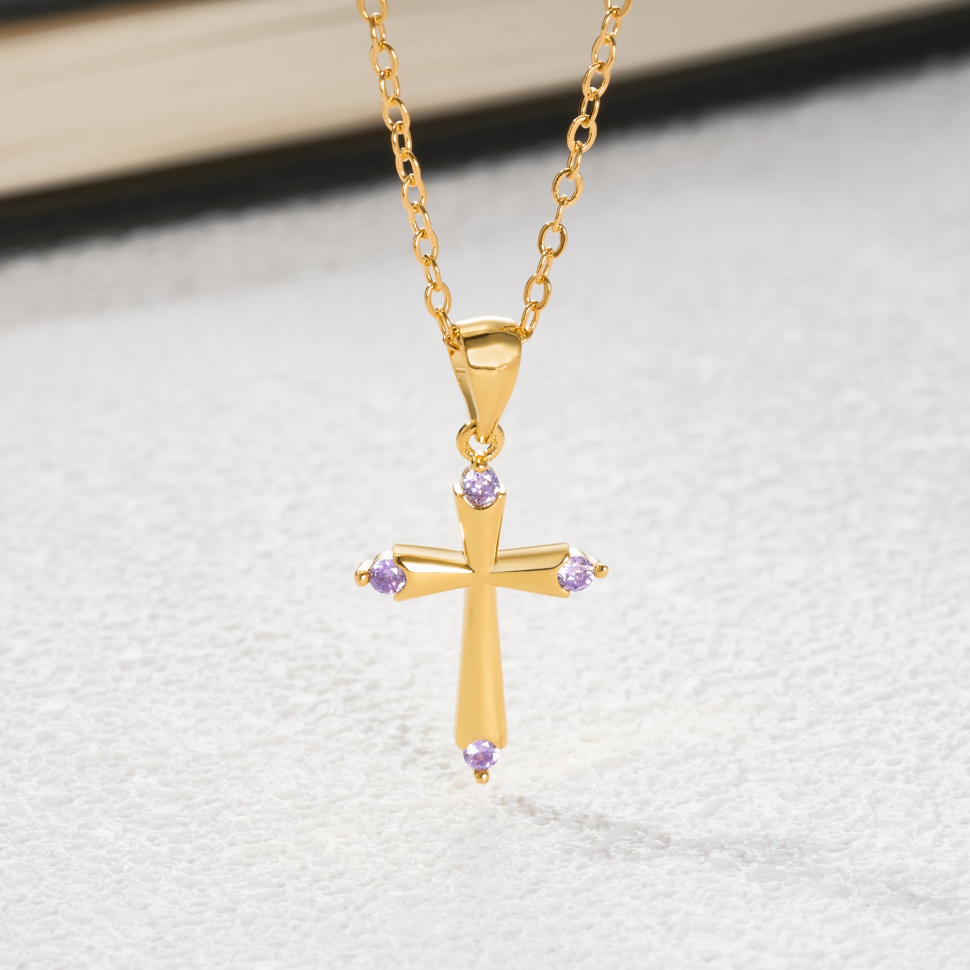 Personalizada Cruz 4 Birthstones Collar Dainty Joyería Bautizo Religioso Cumpleaños Regalo para Cristianos Mujeres