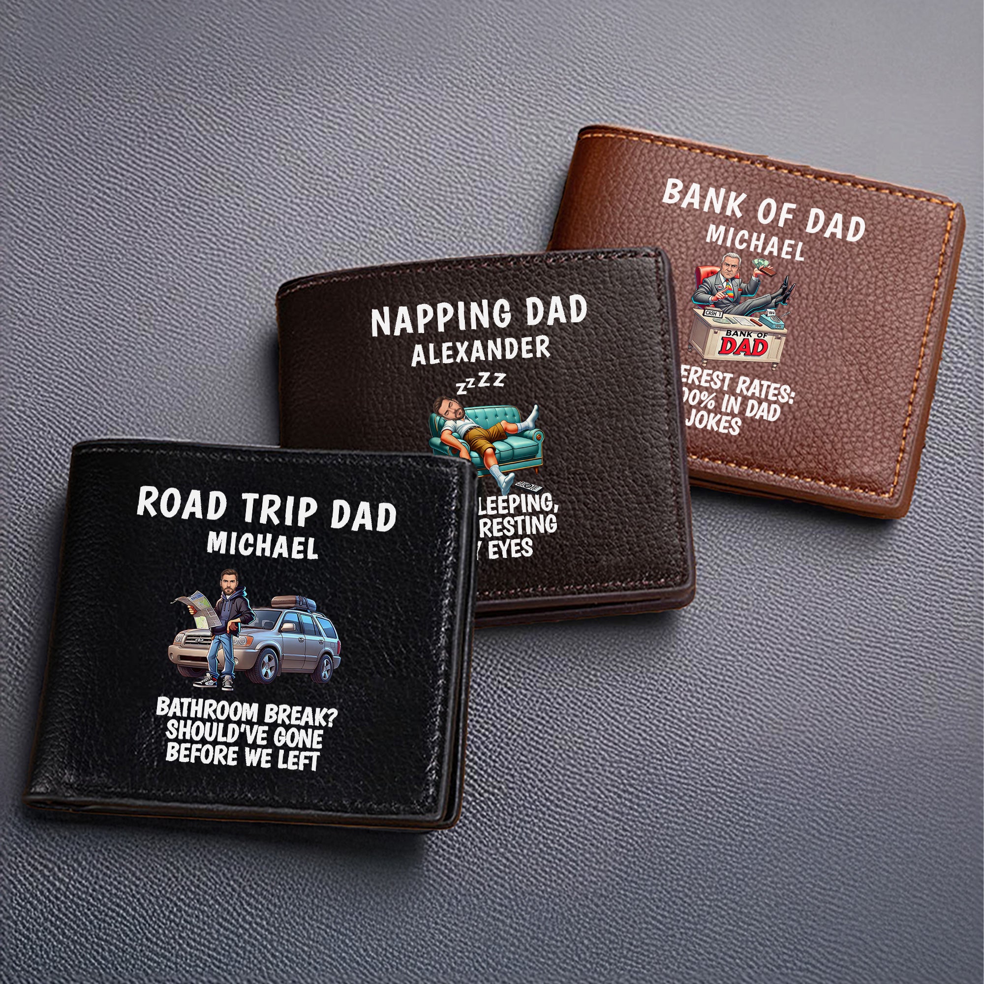 Personalizado Divertido Papá Foto Plegable PU Cartera de cuero con el nombre de uso diario Cumpleaños Día del Padre de regalo para la familia amigo papá