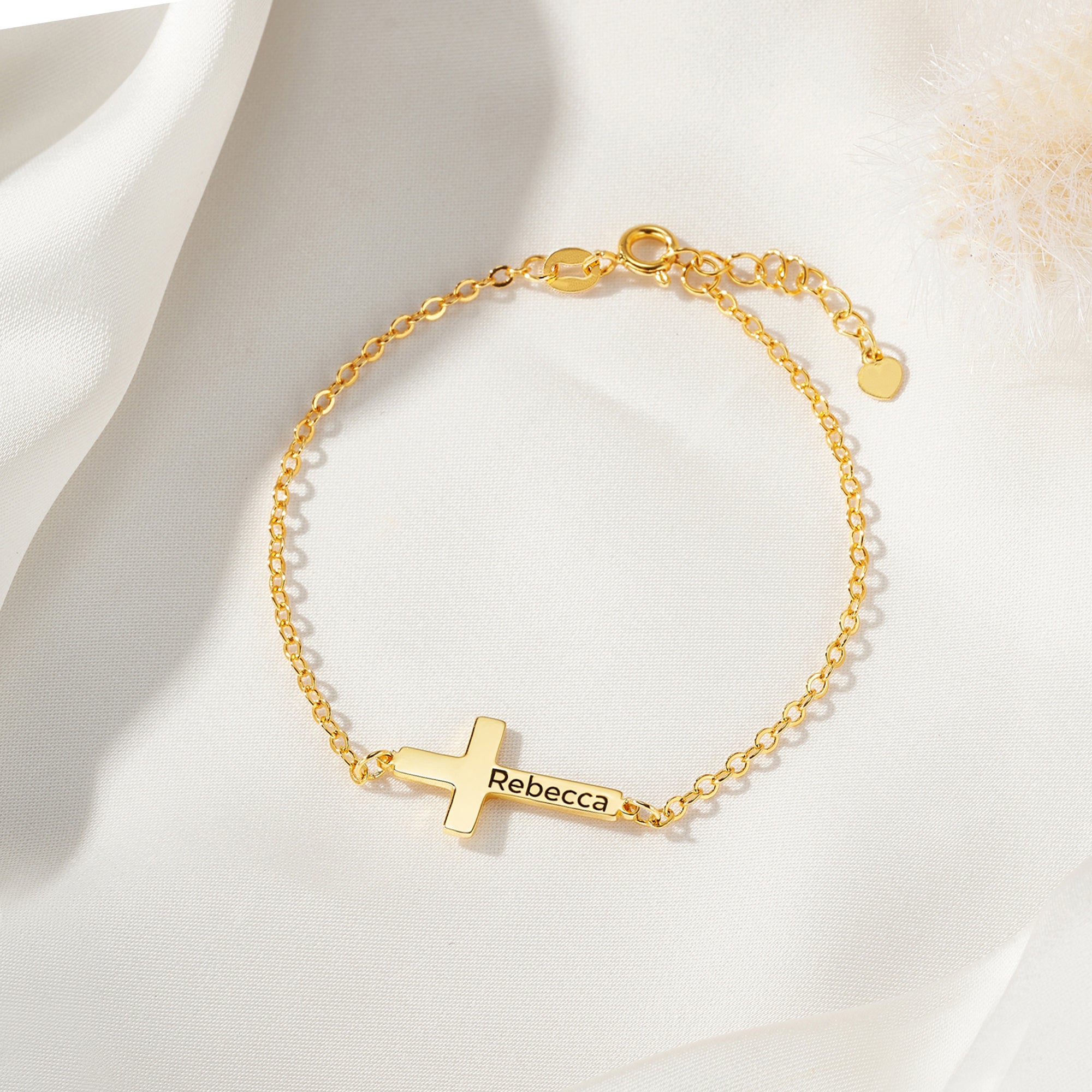 Personalizada Minimalista Cruz nombre grabado pulsera delicada joyería bautismo aniversario cumpleaños regalo para las mujeres