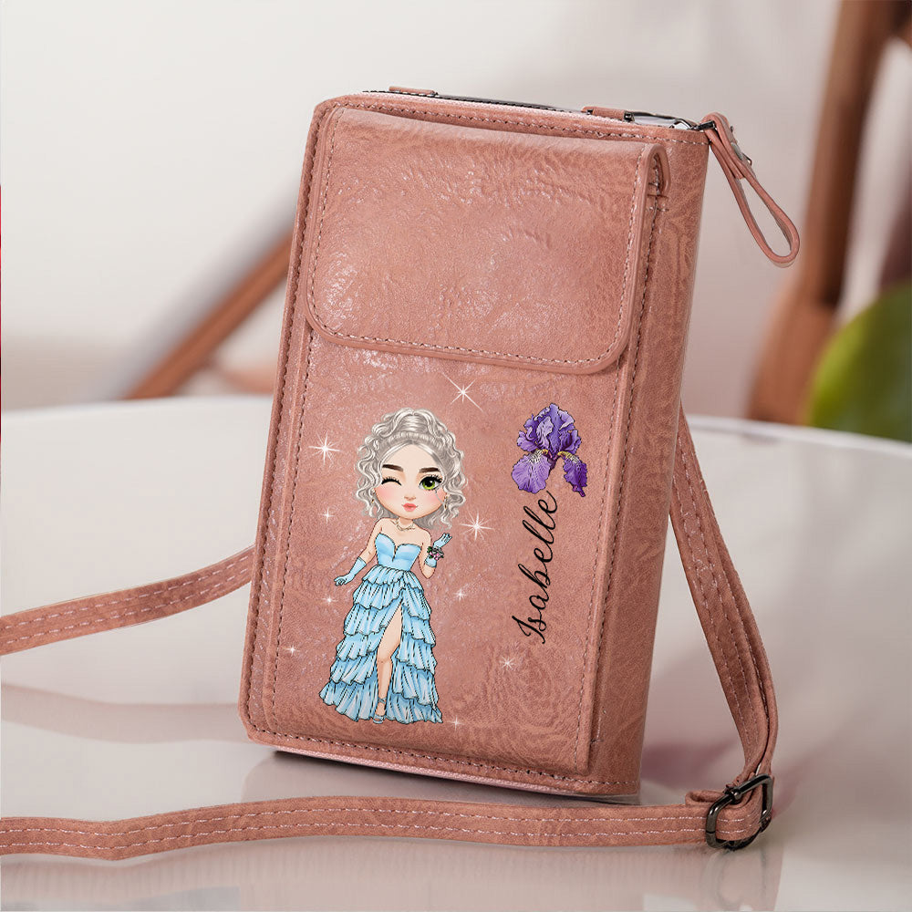 Personalizada Prom Queen Nacimiento Flor Crossbody Bolsa de teléfono con nombre Fiesta de graduación Cumpleaños Día de la Madre de regalo para las mujeres