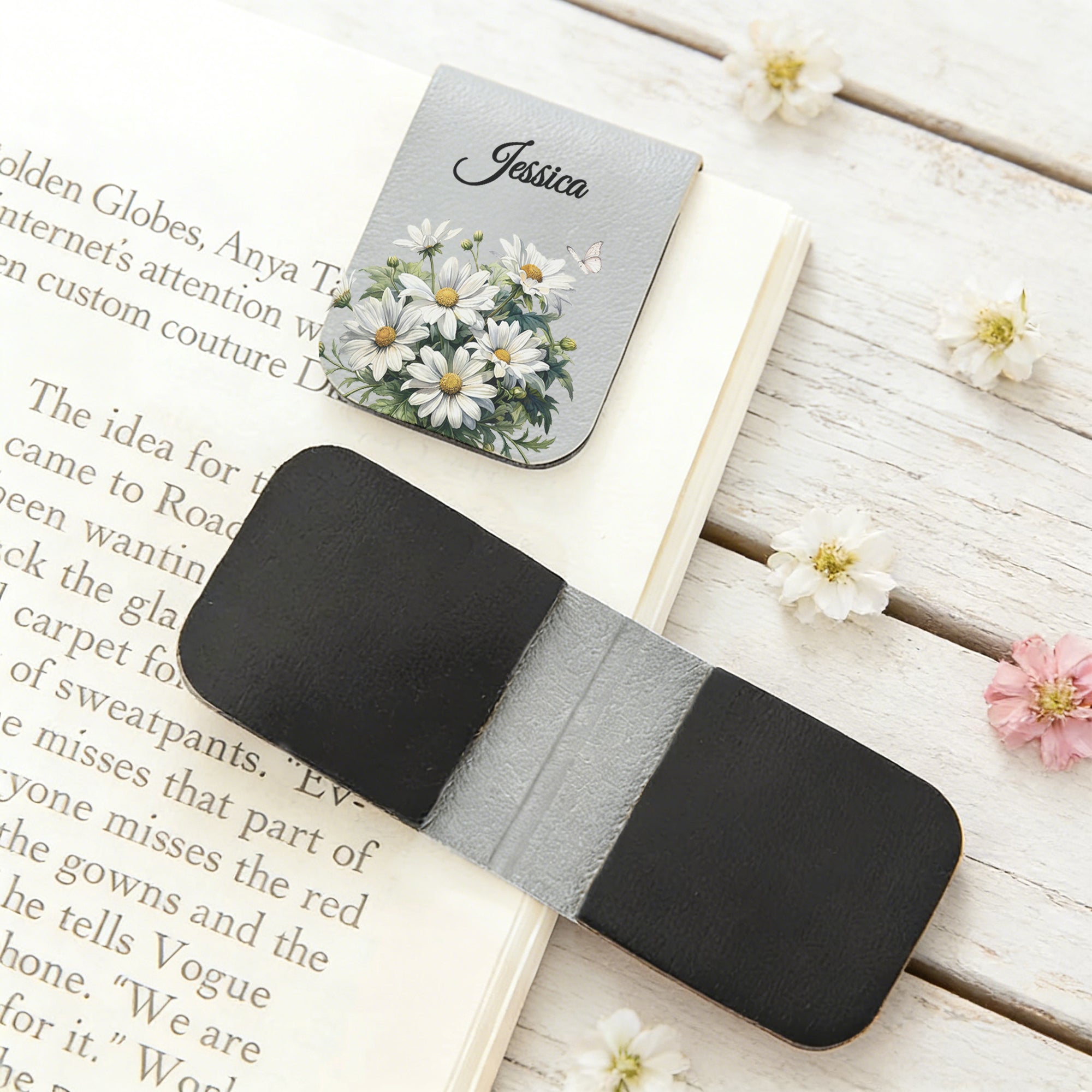 Personalizado Nacimiento Flor magnético de cuero de la PU Marcapáginas Clip con el nombre de la lectura de cumpleaños de regalo para los amantes de los libros ratones de biblioteca