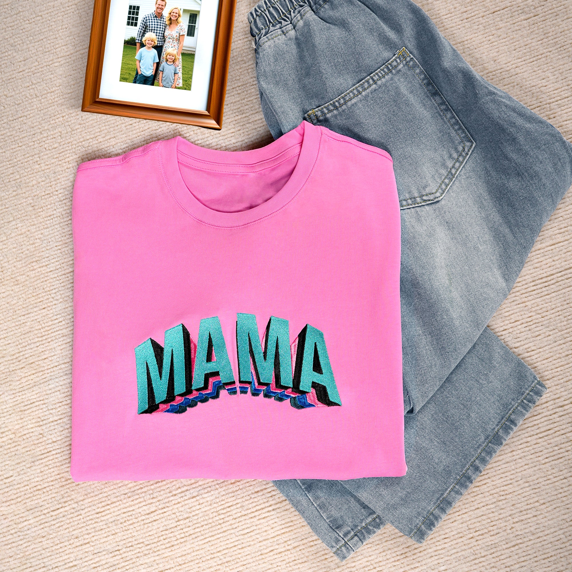 Personalizado 3D-Efecto Multicolor Bordado Sobrenombre Suave Camiseta Sudadera Sudadera con capucha Día de la Madre Cumpleaños Regalo para Mamá Abuela