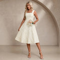 Bridal Wedding Dress Ivory Sleeveless Short Square A-line Jacquard