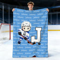 Manta blanda personalizada con nombre y número de jugador de hockey sobre hielo de dibujos animados Decoración para el hogar Regalo para los aficionados al hockey sobre hielo