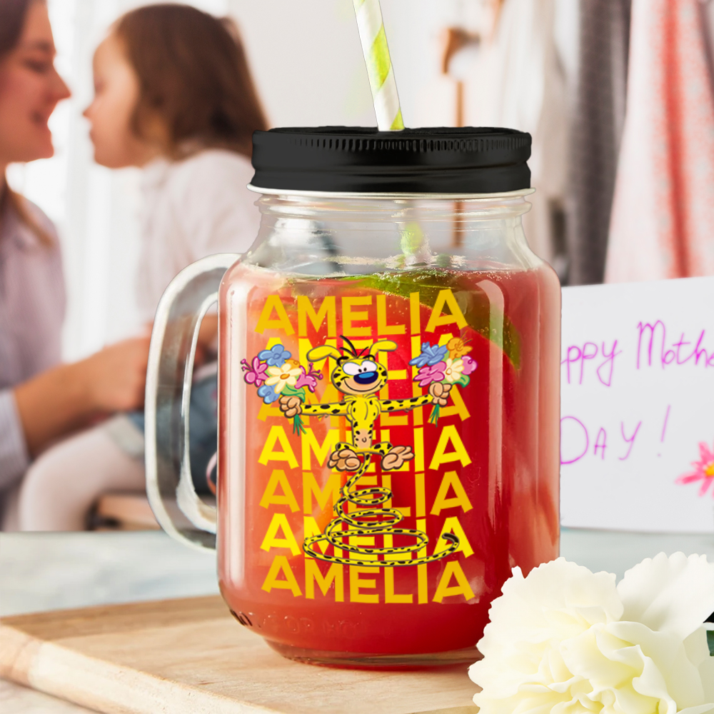 Marsupilami personalizado de 16 oz con asa, tapa y nombre, regalo de cumpleaños para la familia, amigos | Callie × Marsupilami®.