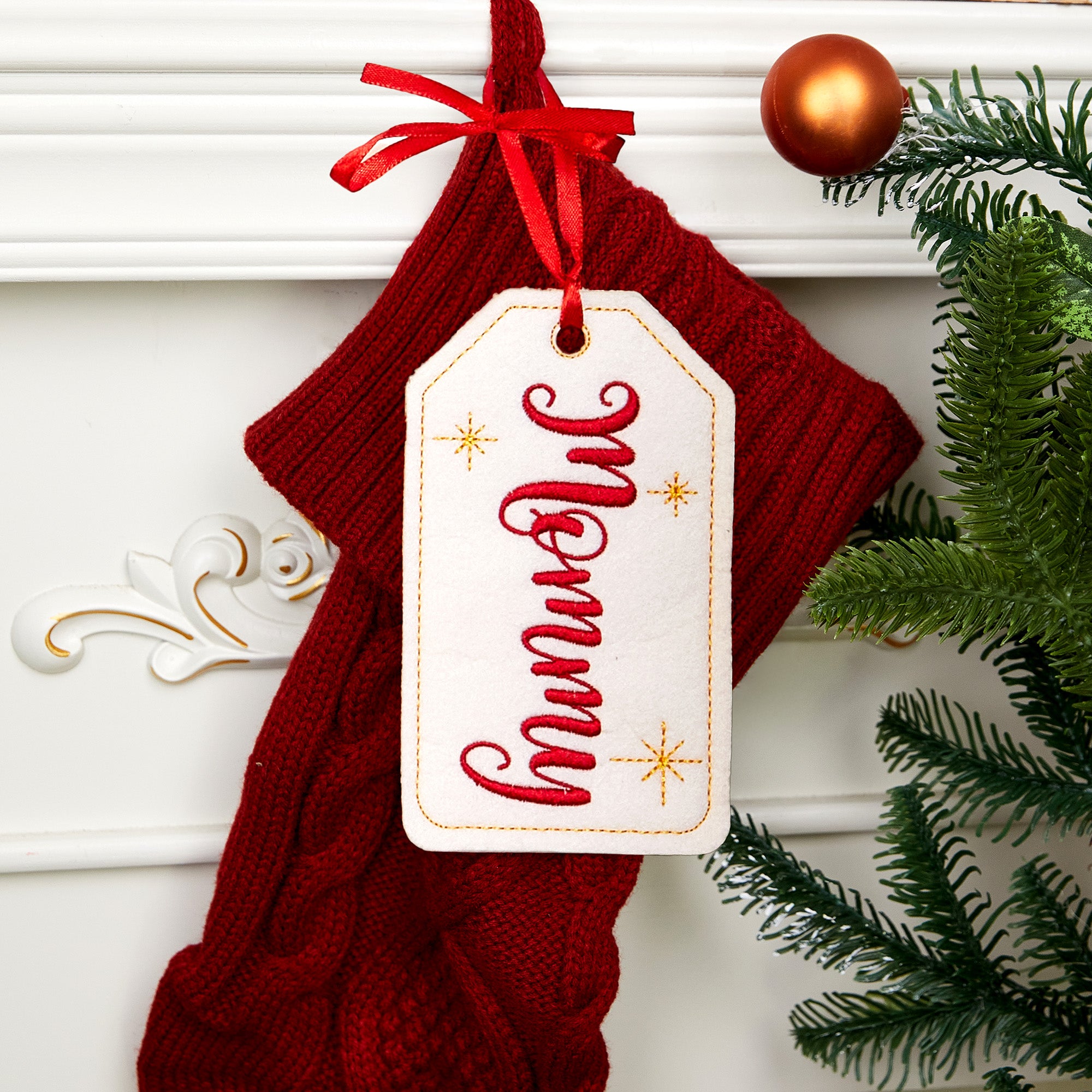 Estrellas personalizadas Nombre bordado Etiqueta de la media de tela de fieltro con cinta Decoración de Navidad Regalo de Navidad para los amigos de la familia