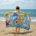 Toalla de playa de microfibra de gran tamaño y secado rápido personalizada con el nombre en estilo veraniego Fiesta en la playa Regalo de vacaciones para niños Amigos