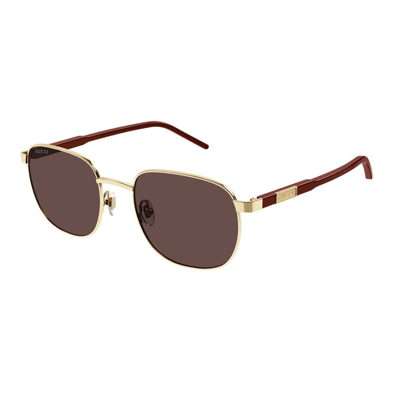 Gucci Gold and Burgundy Metal Frame Sunglasses — Gold