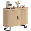 39.4" Sideboard Buffet with Tambour Doors, Thick Top & Metal Legs, Natural Wood