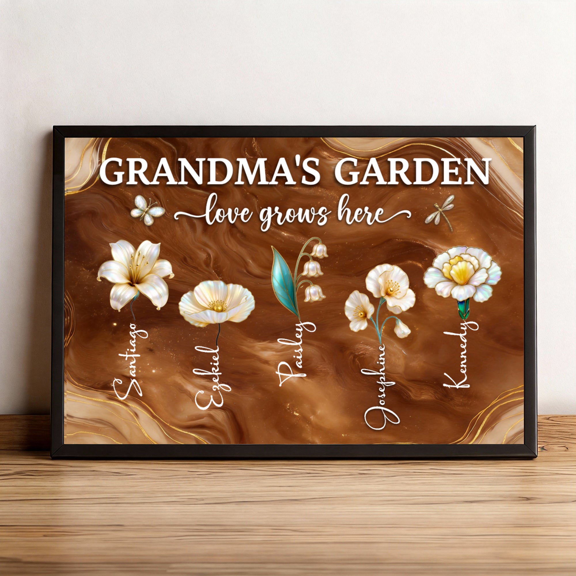 Póster personalizado de flores de nacimiento Cuadro sin marco con 1-16 nombres Decoración del hogar Cumpleaños Día de la madre Regalo para mamá Abuela