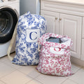 Bolsa de lavandería personalizada de gran capacidad con cordón estilo Toile de Jouy con inicial Dormitorio Regalo de diario de vuelta al cole para estudiantes universitarios