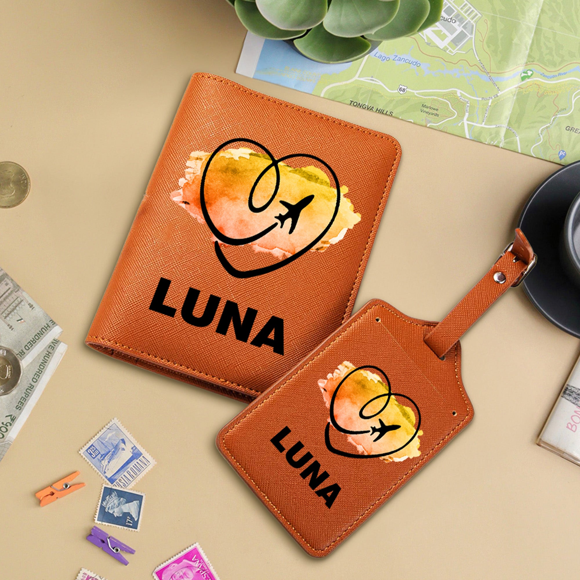Personalizado frase de viaje de acuarela de cuero de la PU Pasaporte titular de la etiqueta de equipaje con el nombre de accesorios de viaje Regalo de cumpleaños para los amantes de los viajes