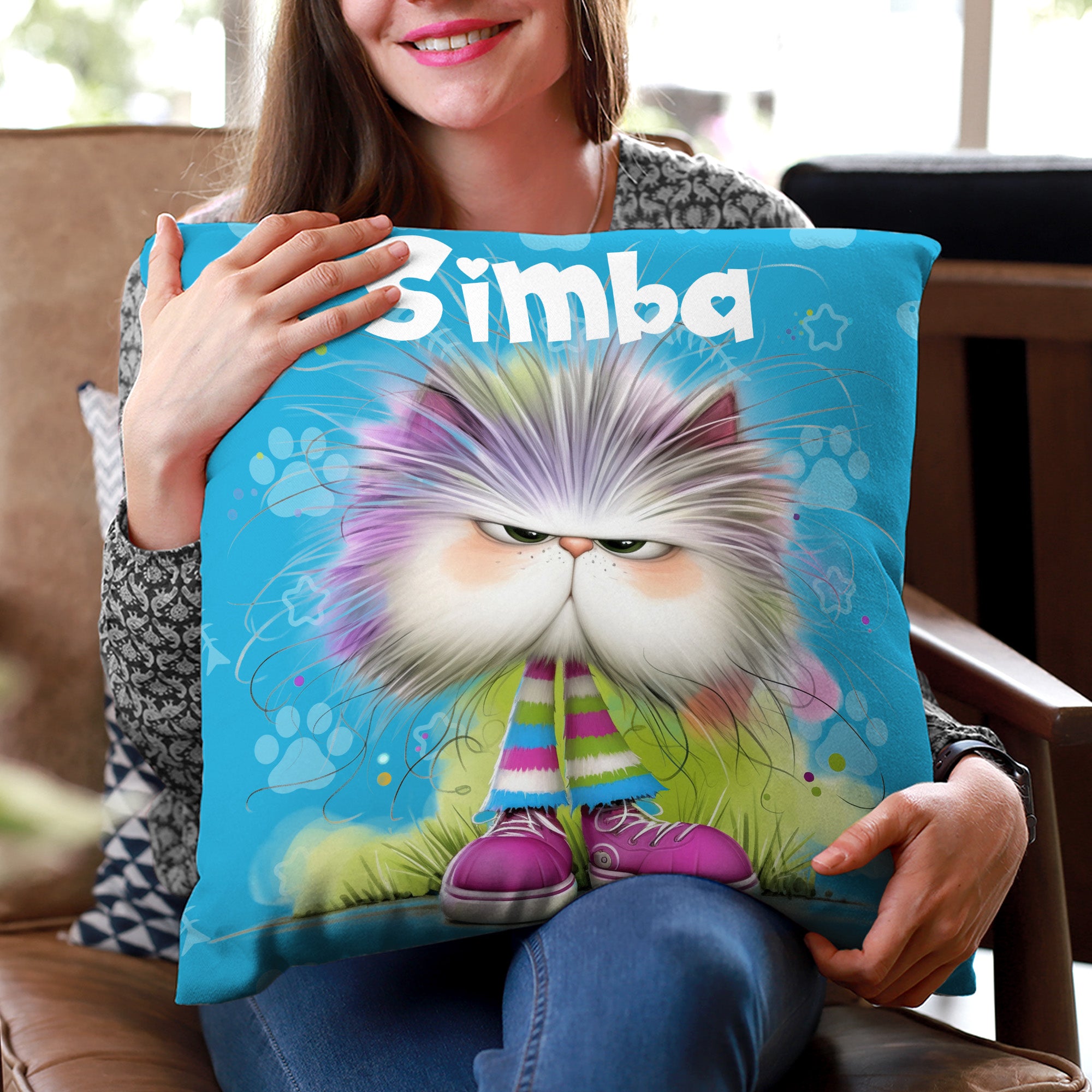 Personalizado lindo caprichoso gato perro suave almohada cubierta con el nombre de decoración del hogar regalo de cumpleaños para los amantes de los amigos de la familia de mascotas