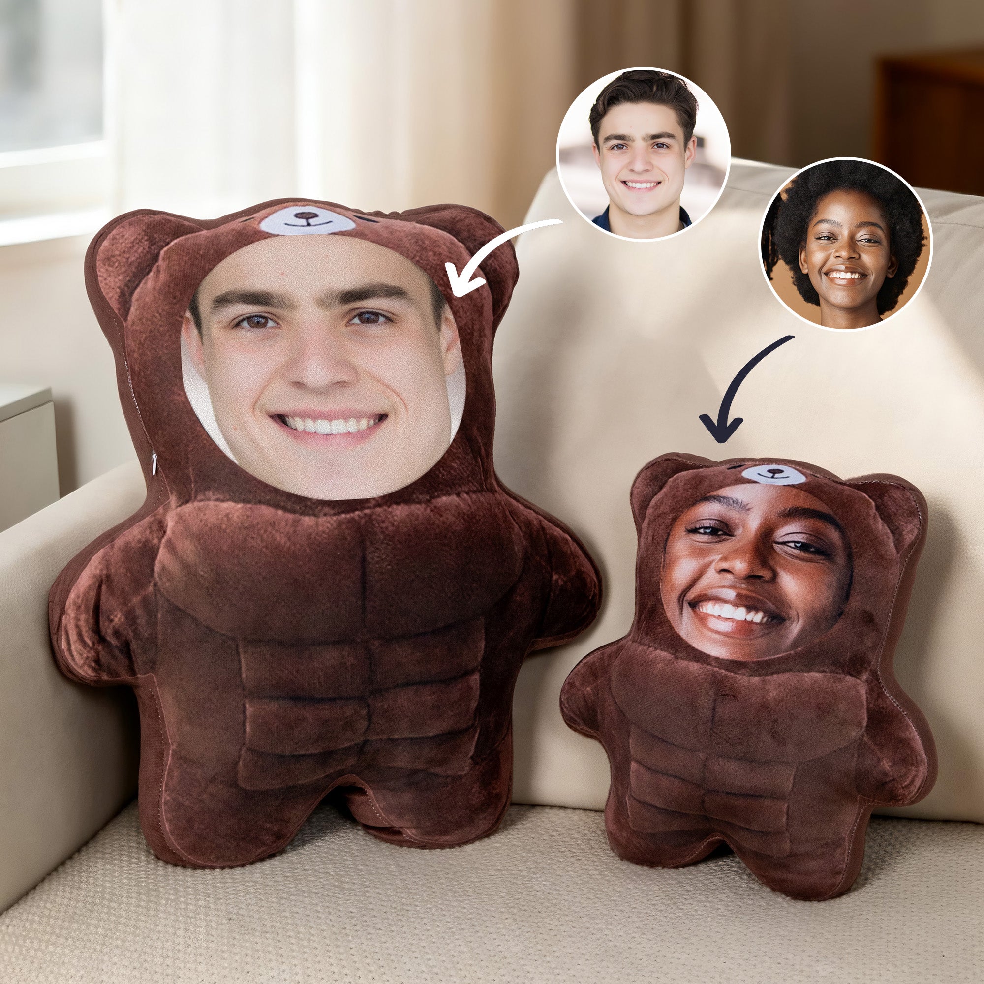 Personalizado Funny Face Foto Diseño Muscle Bear Peluche Juguete Almohada Decoración del Hogar Regalo de Aniversario para Pareja Amigo