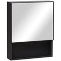 Bathroom Mirrored Medicine Cabinet, Wall-Mounted Cabinet with Open Shelves, Black