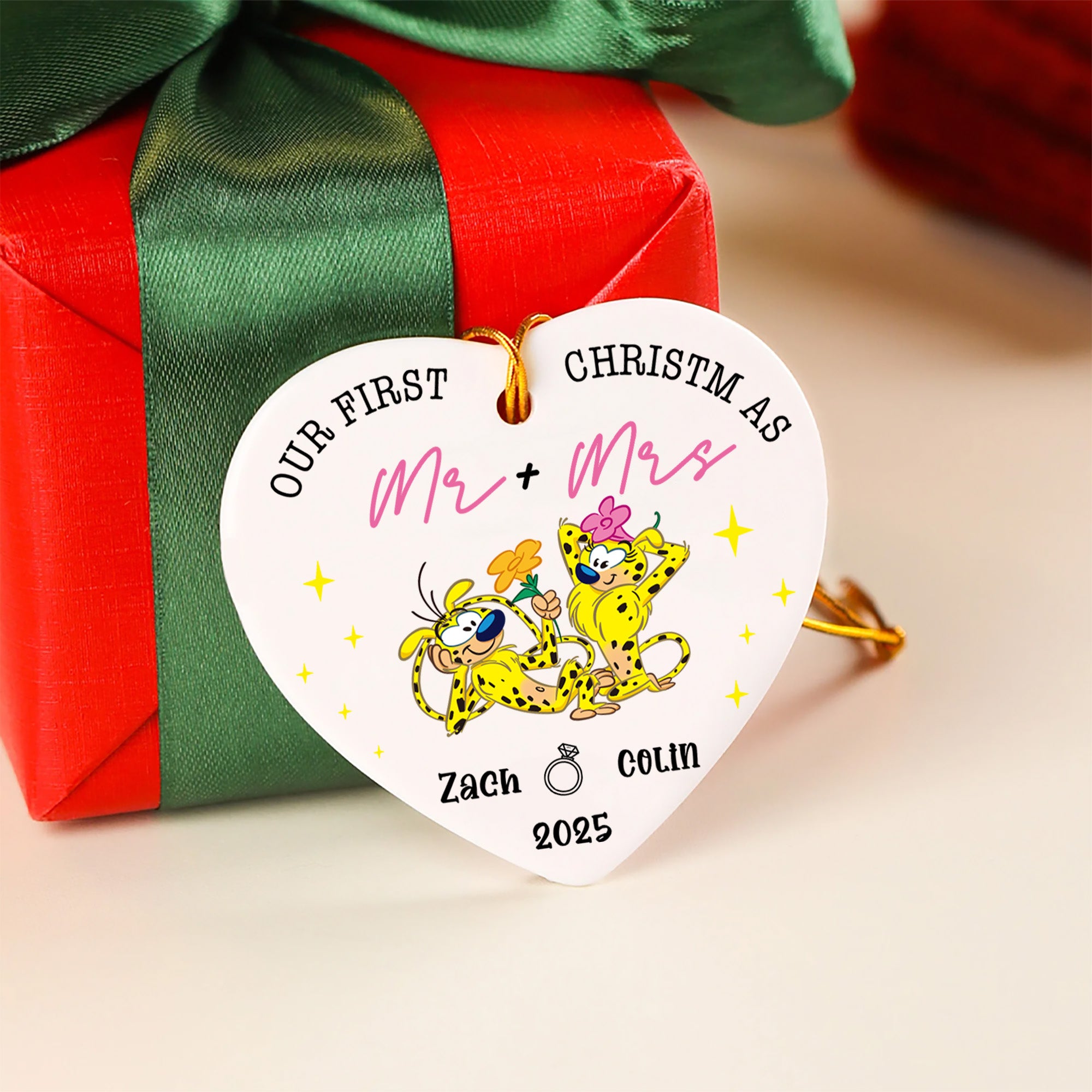 Ornamento de cerámica personalizado Marsupilami de cola larga con nombres Decoración del hogar Regalo de Navidad para niños | Callie × Marsupilami