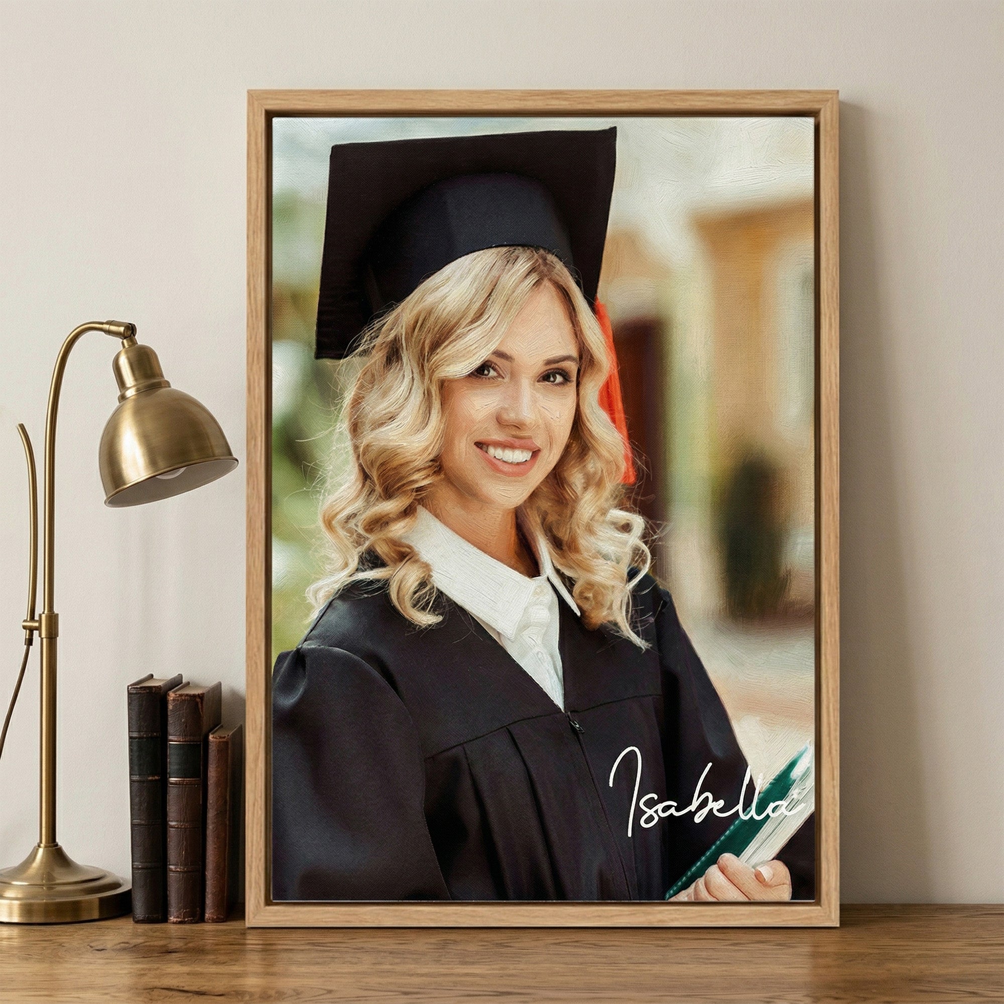 Retrato de Graduación Personalizado Lienzo Enmarcado con Nombre Decoración del Hogar Regalo de Graduación para Graduados