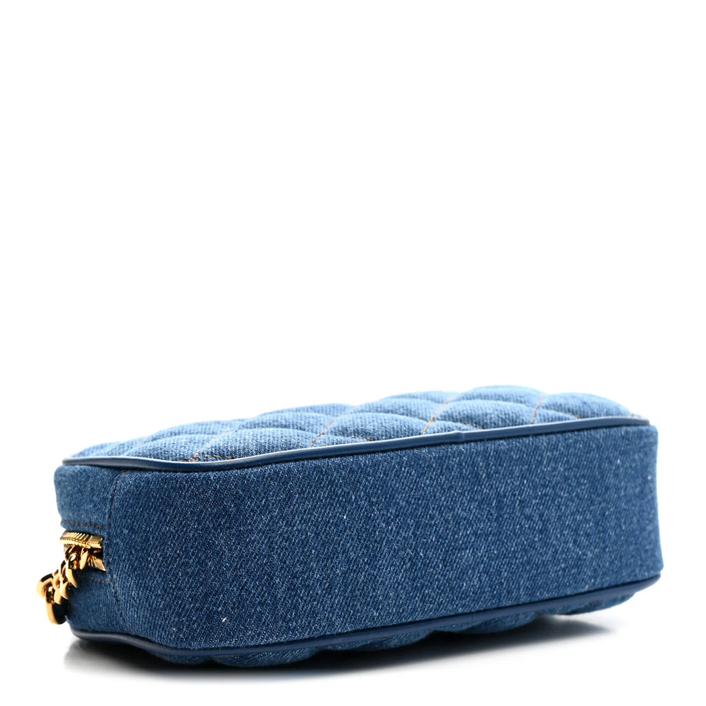 Versace Denim Quilted La Medusa Camera Bag Blue