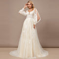 Bridal Wedding Dress Ivory-Cream Long Sleeve Long Square A-line