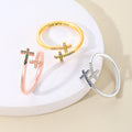 Personalizada Doble Cruz Incrustaciones Piedra de Nacimiento Anillo Abierto con Texto Grabado Joyería Delicada Bautizo Aniversario Cumpleaños Regalo para Mujeres Cristianas