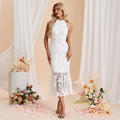 Bridal Wedding Dress White Sleeveless Short Halter Mermaid Lace