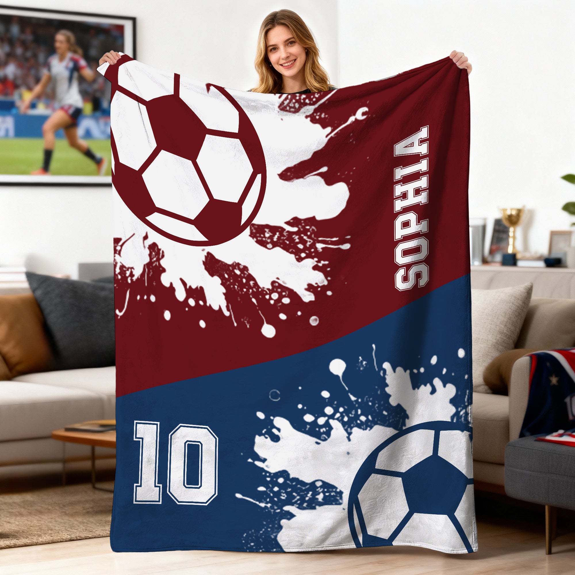 Manta personalizada de voleibol, baloncesto y fútbol con nombre y número para decoración del hogar, regalo de cumpleaños y Navidad para los amantes del deporte