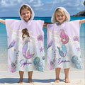 Toalla de playa personalizada con capucha de sirena de fantasía con nombre Vacaciones de verano Viaje Fiesta en la playa Accesorio Regalo de cumpleaños para niñas