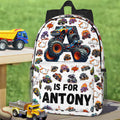 Mochila infantil grande personalizada con iniciales de camión todoterreno con nombre y bolsillos laterales Uso diario Vuelta al cole Regalo de cumpleaños para niños